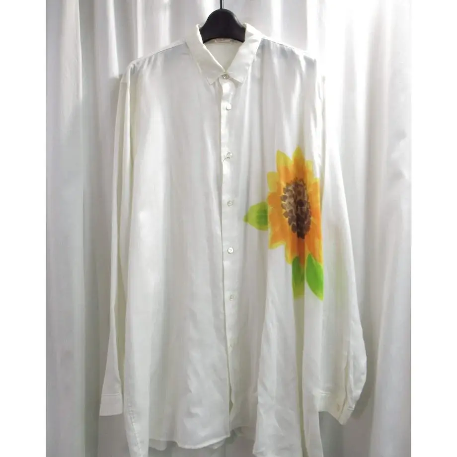 

ТОП-ЯМАМОТО ® Белая рубашка в японском повседневном стиле с принтом подсолнечника, свободная рубашка с длинными рукавами и принтом