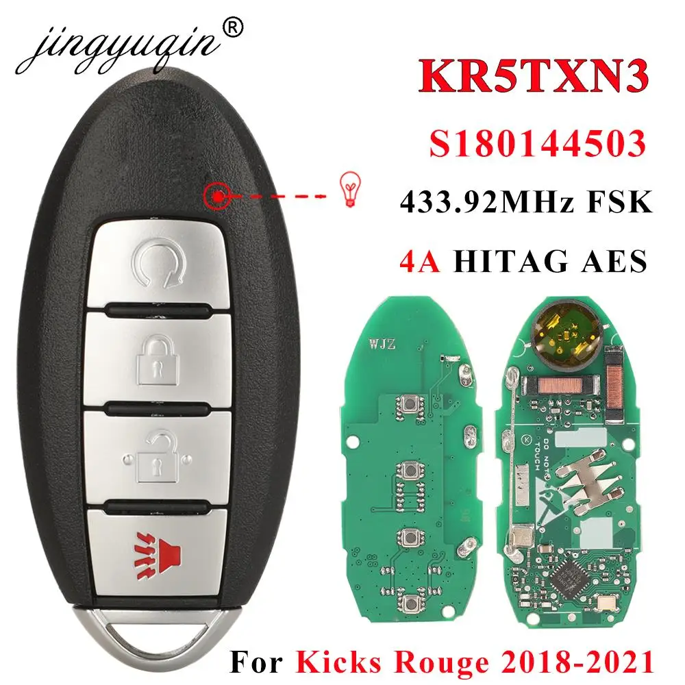 jingyuqin S180144503 KR5TXN3 433.92MHz 4A Remote Key for Nissan Kicks Rogue 2018 2019 2020 2021 Rogue Proximity Smart Key FOB