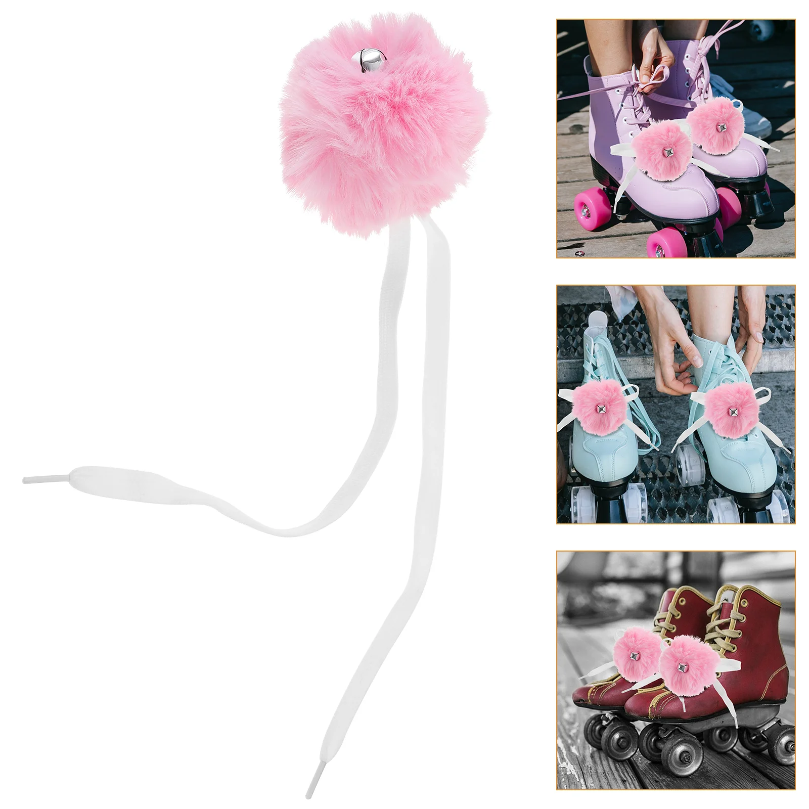 2 Pcs Skate Fur Ball Roller Pom Poms for Women Accessories Skates Fluffy Balls Laces Ice Tie on with Bell Girls Pomp