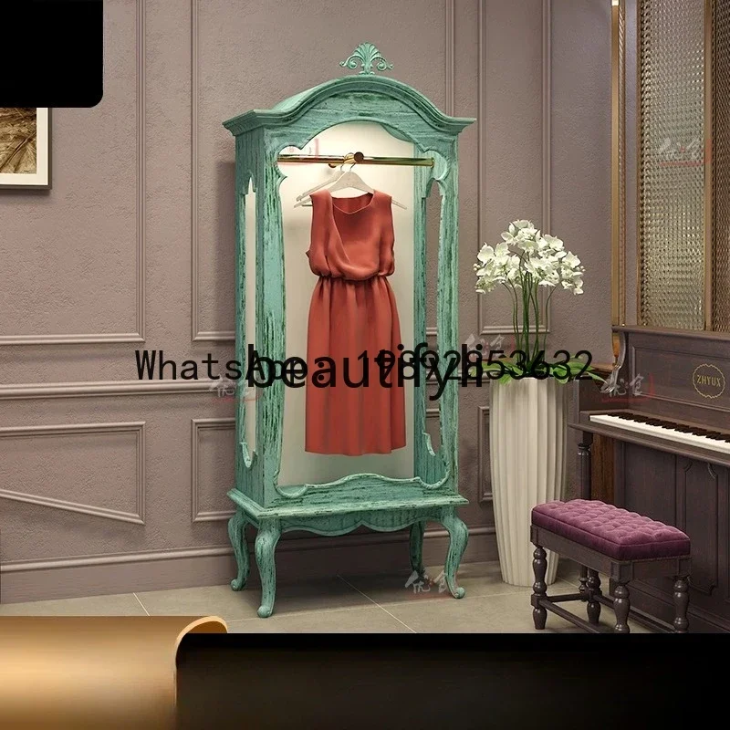 XL Vintage European Style Display Cabinet Retro Clothing Store Wardrobe Hanger Floor-standing Closet Display Showcase
