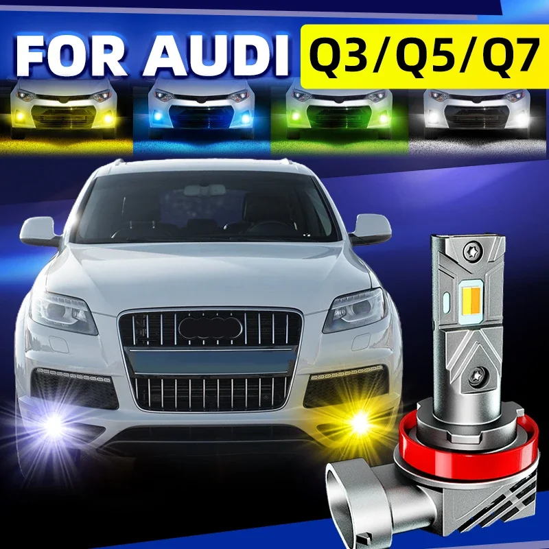 2x Car LED Front Fog Lights Bulbs Dual Colors Switchback White Yellow For AUDI Q3 8U Q5 8R SQ5 Q7 2015 2016 2017 2018 2019 12v