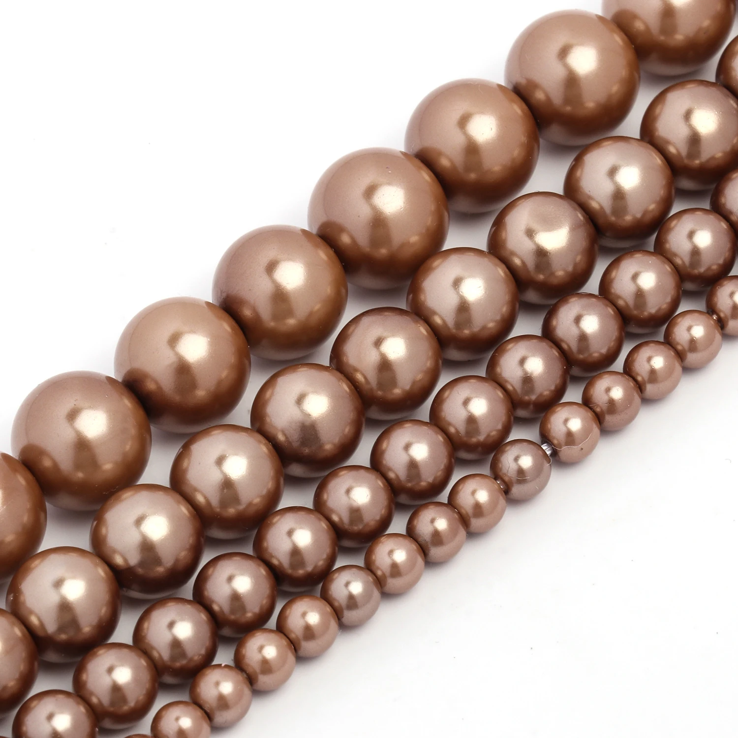 Wholesale Bulk Brown Shell Pearl Bead Round Loose Spacer Beads for Jewelry Making DIY Gift Bracelet Necklace 15\'\' 4 6 8 10mm