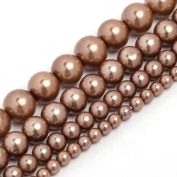 Wholesale Bulk Brown Shell Pearl Bead Round Loose Spacer Beads for Jewelry Making DIY Gift Bracelet Necklace 15'' 4 6 8 10mm