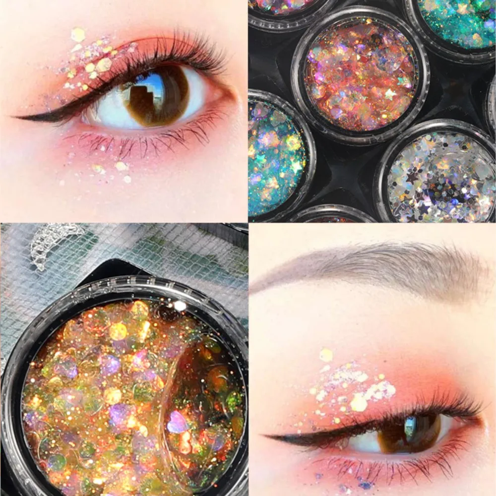 1Jar Laser Sequin Gel Face Body Glitter Eyeshadow Cream Colorful Sequin Body Cream Stage Festival Party Makeup Gel Glitter Flake