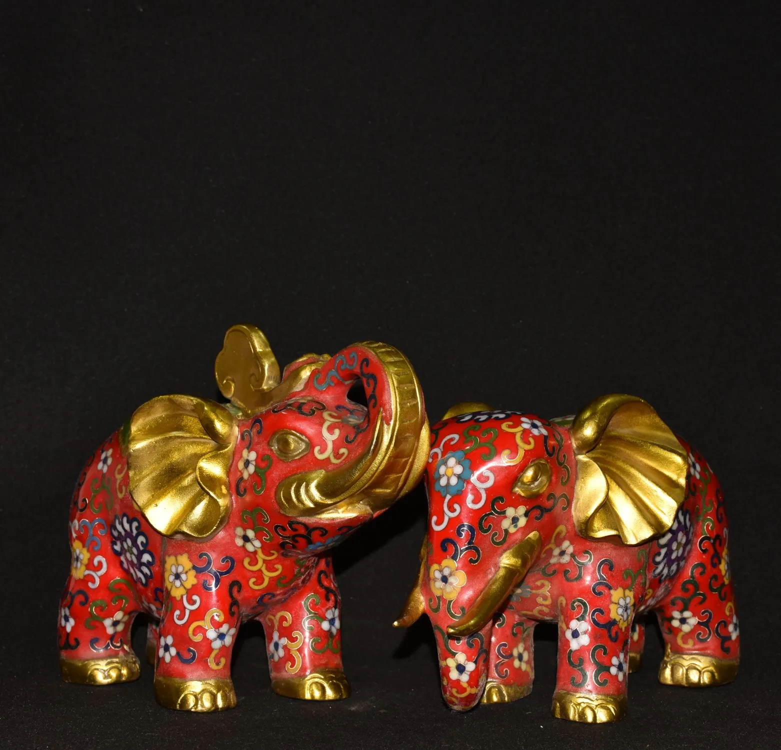 

9"Tibetan Temple Collection Old Bronze Cloisonne Enamel Elephant Statue A Pair Lucky Peace prosperity African Elephant ornaments