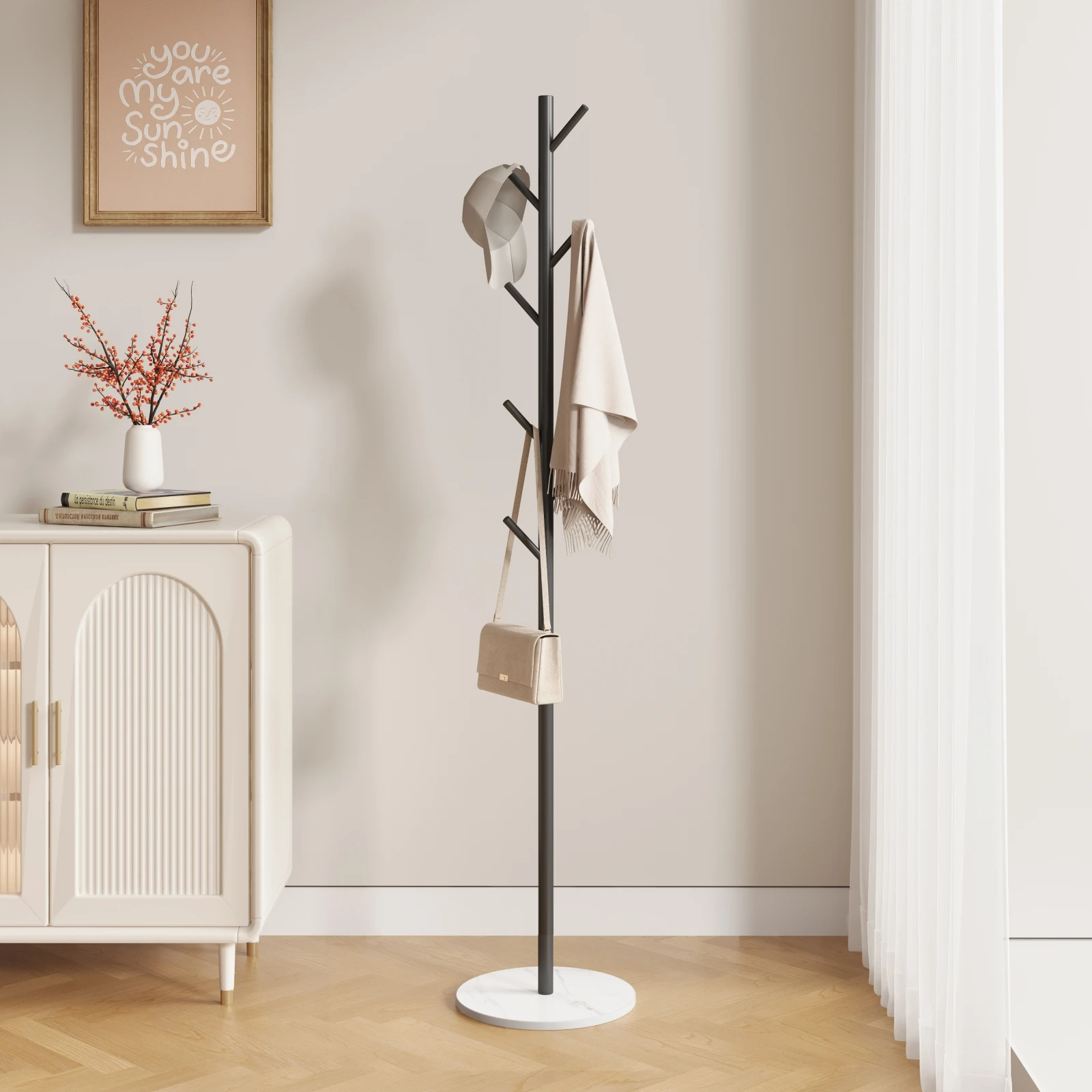 Marble coat rack, simple floor-standing clothes rack for bedroom, minimalist modern bag and clothing hanger for home use image 6