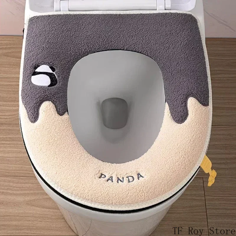 Soft Warm Zipper Toilet Seat Pad Cartoon Panda Thickened Toilet Seat Cover Home Wc Bathroom Accessories Universal Waterproof