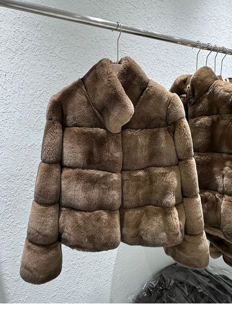 2025 ใหม่คุณภาพสูงธรรมชาติ Rex กระต่ายขนสัตว์สําหรับผู้หญิงแขนยาวหรูหราเสื้อขนสัตว์หนาเสื้อแจ็คเก็ต