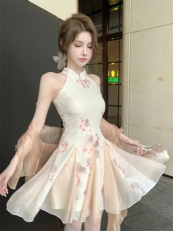 

Новый китайский летний женский жилет с принтом и воротником-стойкой, комплект из двух предметов