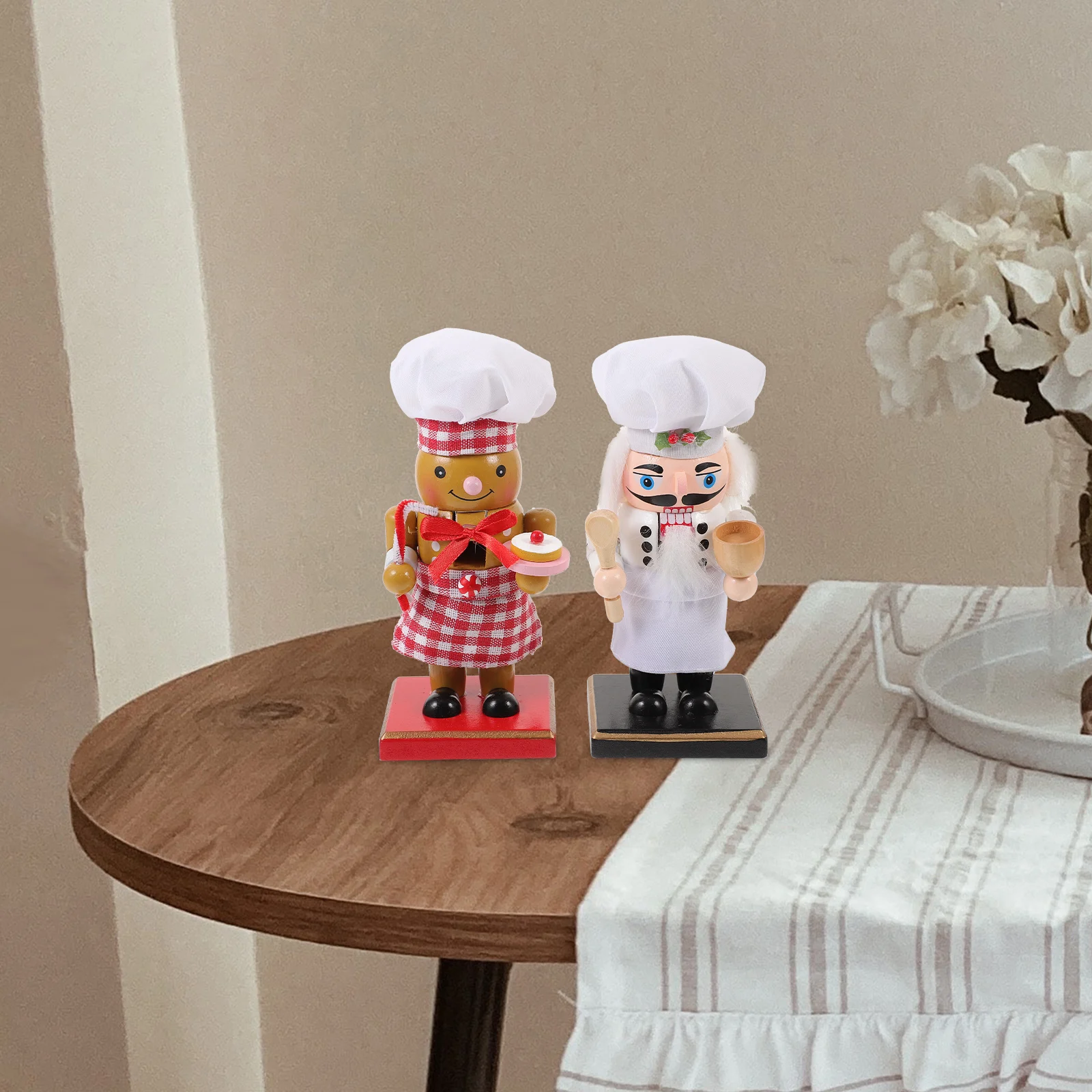 

2Pcs Nutcracker Ornament Home Decor Xmas Desktop Christmas Wood Statuette Gift Traditional Figure Reusable Wooden Model