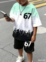 Boys' Summer Outfit: Short-sleeved T-shirt + Shorts Print Children's Set 2