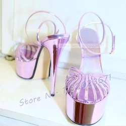 Cage Patent Platform Sandals in Purple Women Elegant Cross Strap Super High Heels Shoes Summer Luxury Chic Nude Party Shoes