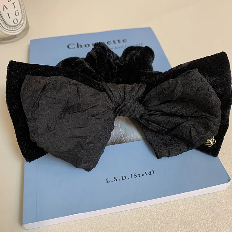 Retro preto veludo bowknot cabelo scrunchies hairband feminino simples outono e inverno temperamento alta sentido elástico corda de cabelo