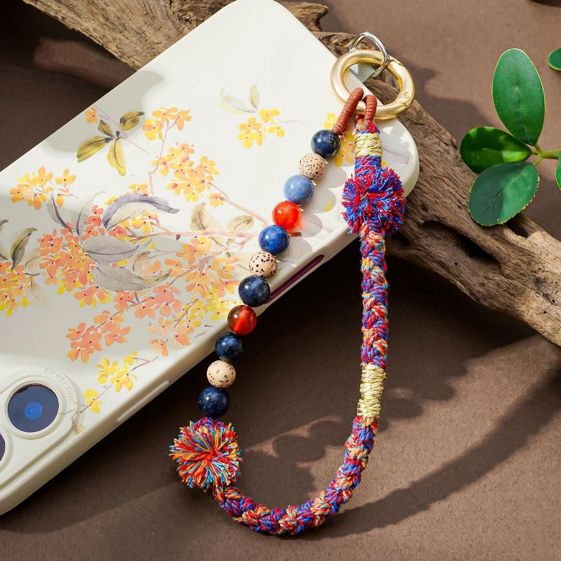 

Chinese Style Handmade Woven Colorful Bead Bracelet for Women's Mobile Phone Anti-theft