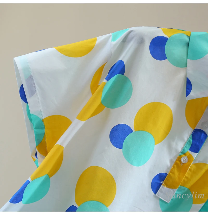 Bohemian Color Polka Dot Pullover Short-sleeved Shirt Women 2025 Summer Vacation Loose and Thin Wavy Edge Splicing Hollow Blouse