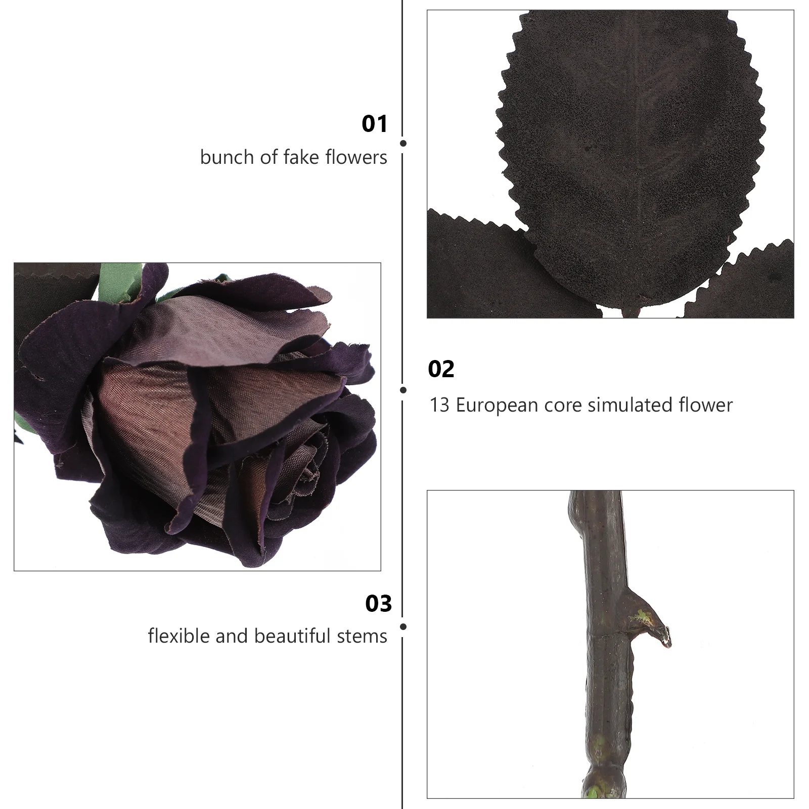 

Flannel Artificial Black Roses Realistic Decor Long Life Halloween Party nament Simulated Flowers Table Decor