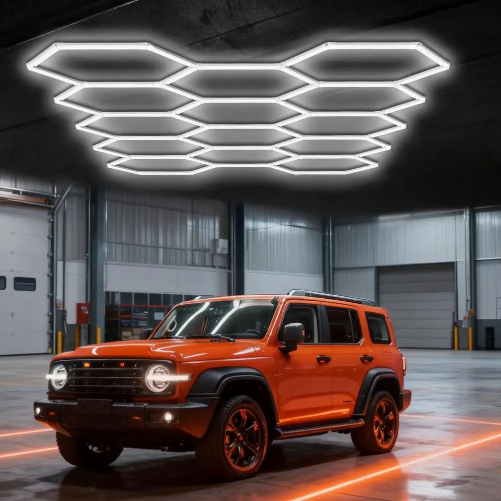 Hexagon Garage Lights, 3/5/8/11/14 Grids Hexagon LED Lights, 6500K Honeycomb Light for Gaming Room, Gym, Garage