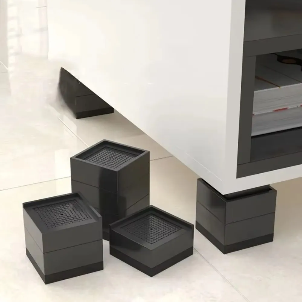 

4pcs Black Furniture Leg Pad Moisture-proof Shock Absorption Height Increasing Pad Wear-resistant L Shape Anti-slip Pad Desk