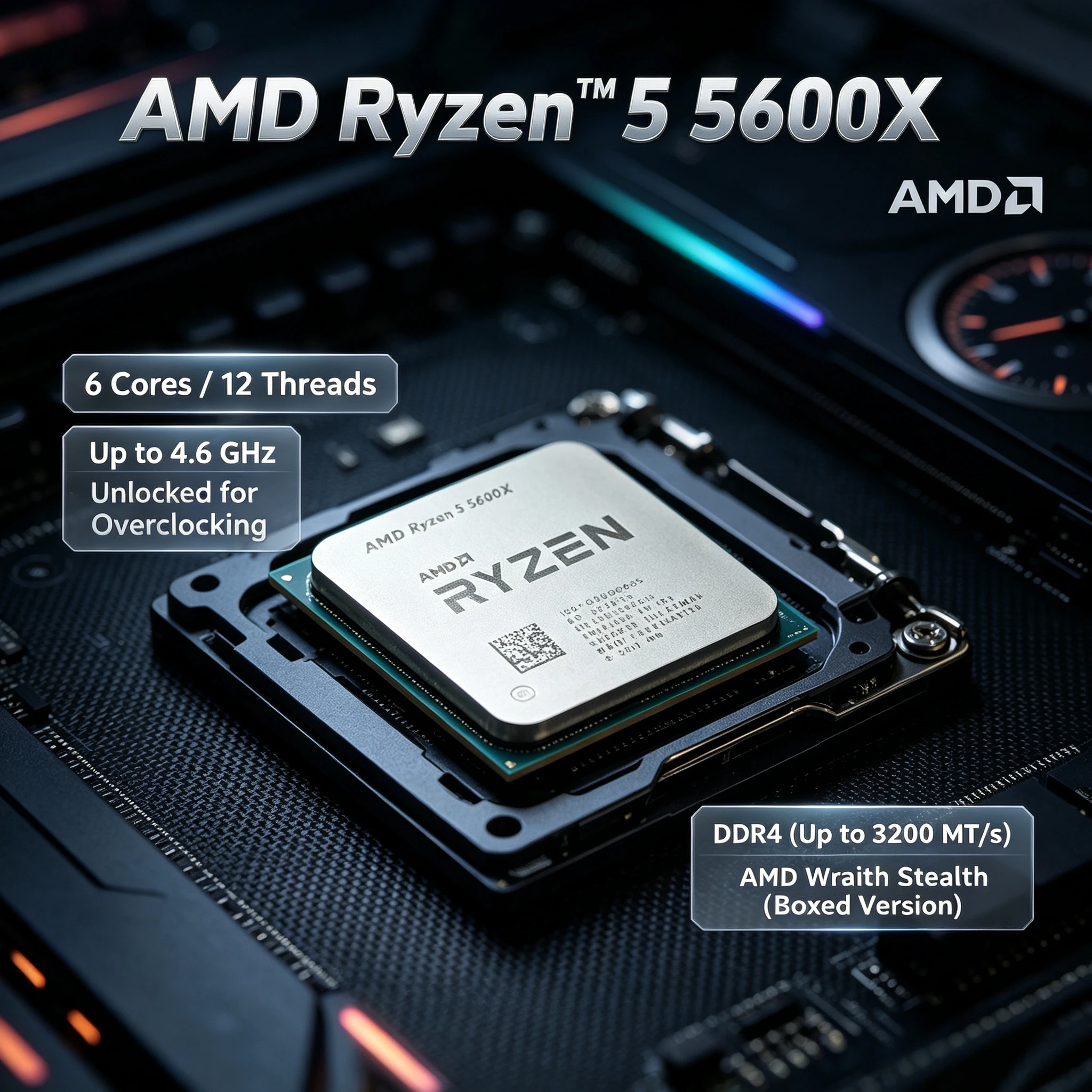 AMD Ryzen 5 5600X 6Core 12-Thread CPU 4.6GHz Max Boost 35MB 