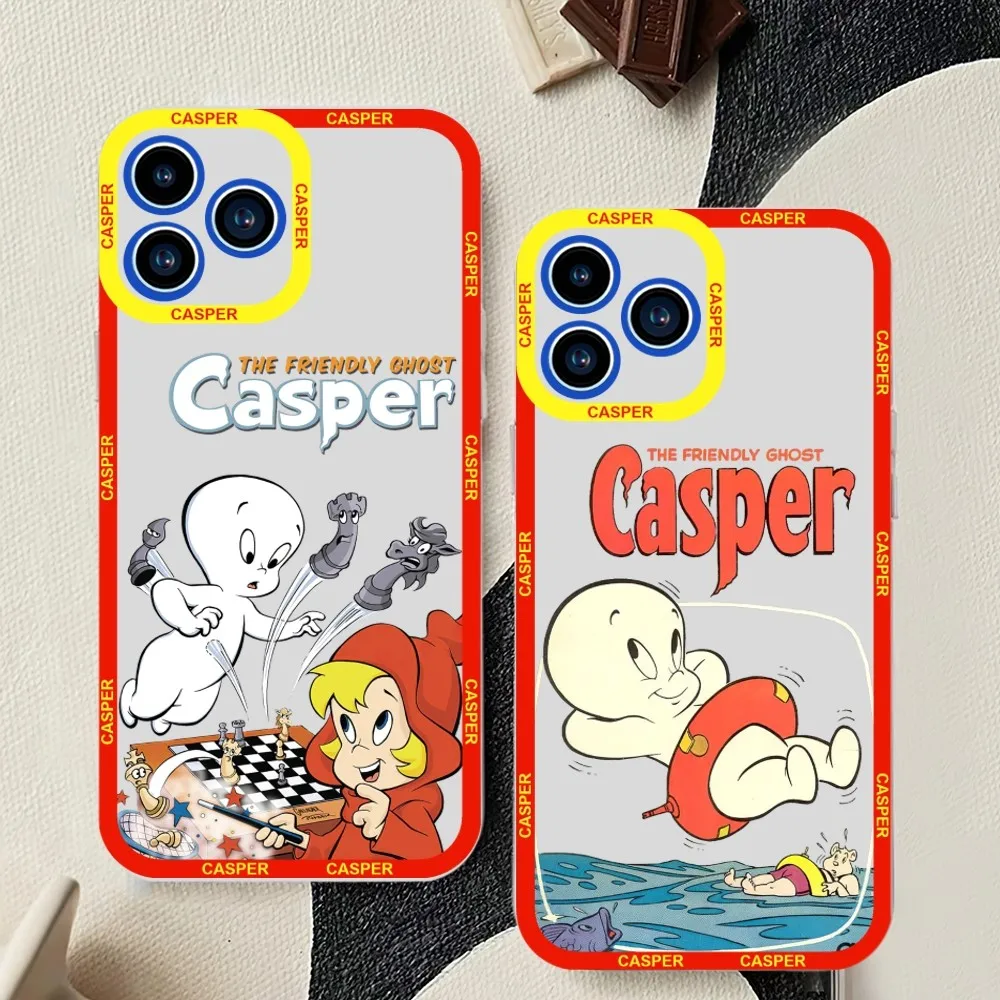 C-Casper, przyjazne etui na telefon z duchem dla iPhone\'a 11 12 Mini 13 14 15Pro Max przezroczysta obudowa