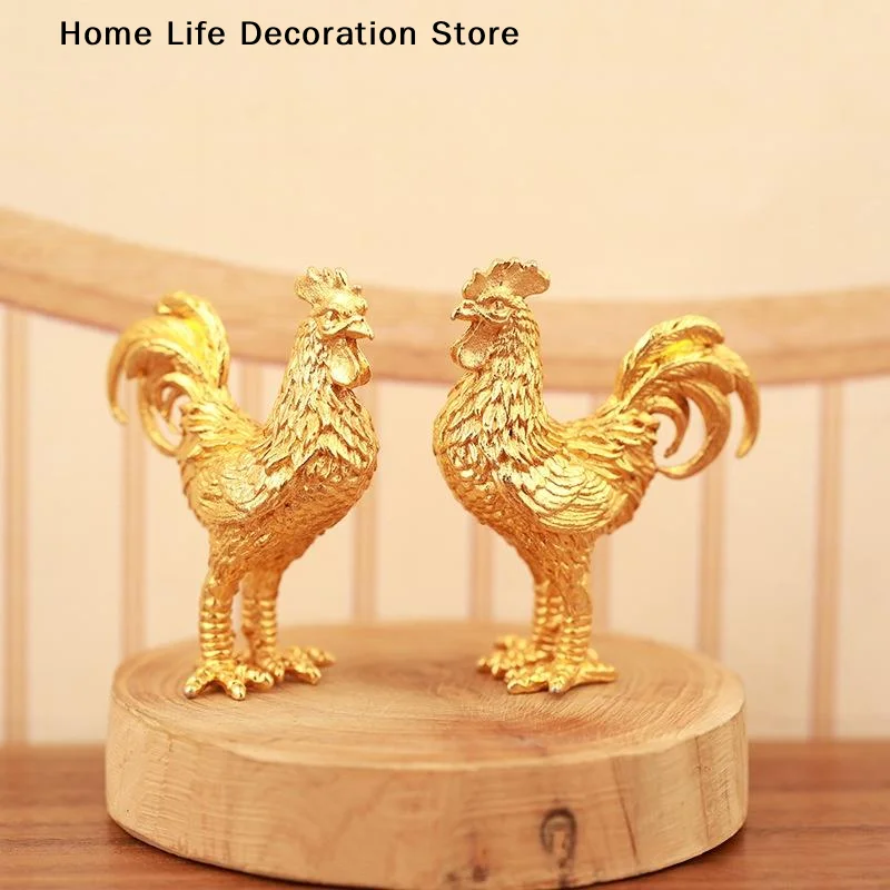 【H】1Pcs Alloy Rooster Figurine Intricate Golden Feathers Home Decor Office Gift Table Ornament Tea Pet