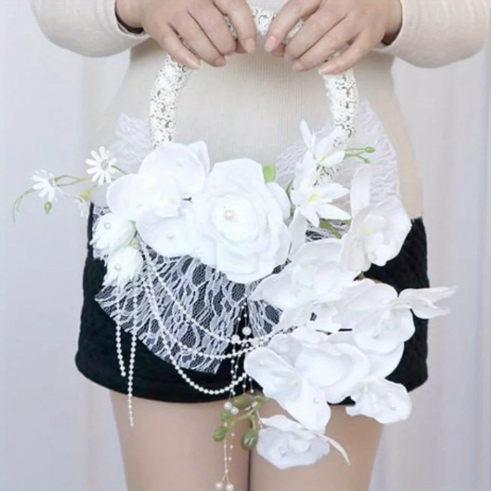 

Wedding Hoop Bouquet Phalaenopsis Flower for Wedding Bridesmaids Bridal Shower Photography Wedding Party Decor