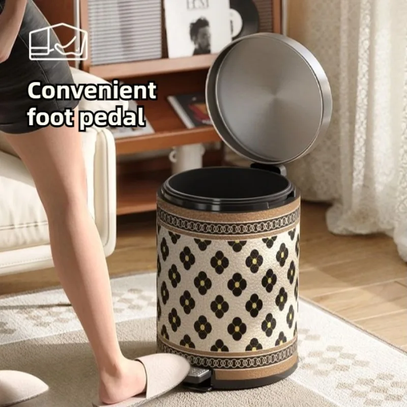 Stainless Steel Trash Can Living Room Vintage Style Foot Operated Kitchen Garbage Container Luxury Household Merchandises