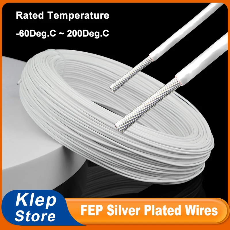 1~50m White High Temperature Silver Plated Copper Wires Sq0.06~10mm FEP Insulated 300V Audio Speaker Headphone HiFi Signal Cable