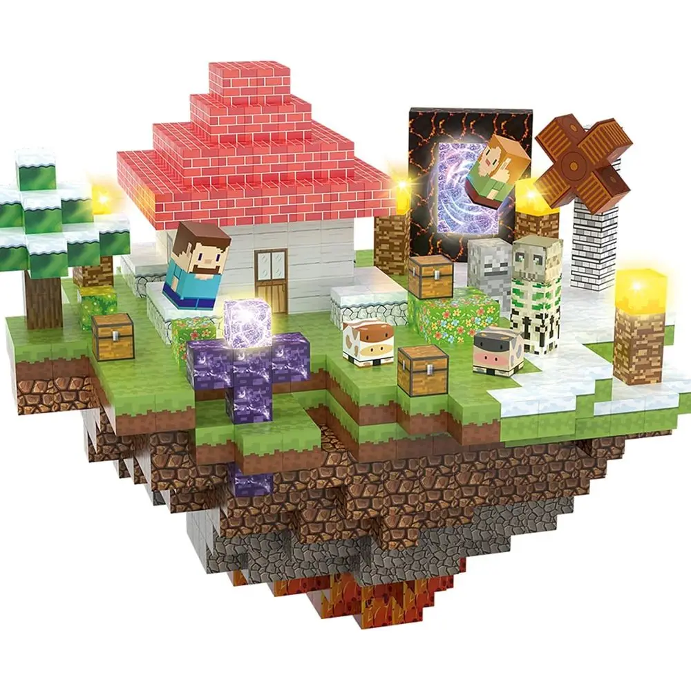 3D Magnetic Building Set with 200 Pieces, Light-Up Cubes, STEM Toys for Kids Aged 3+, Ideal for Christmas and Birthday Gifts