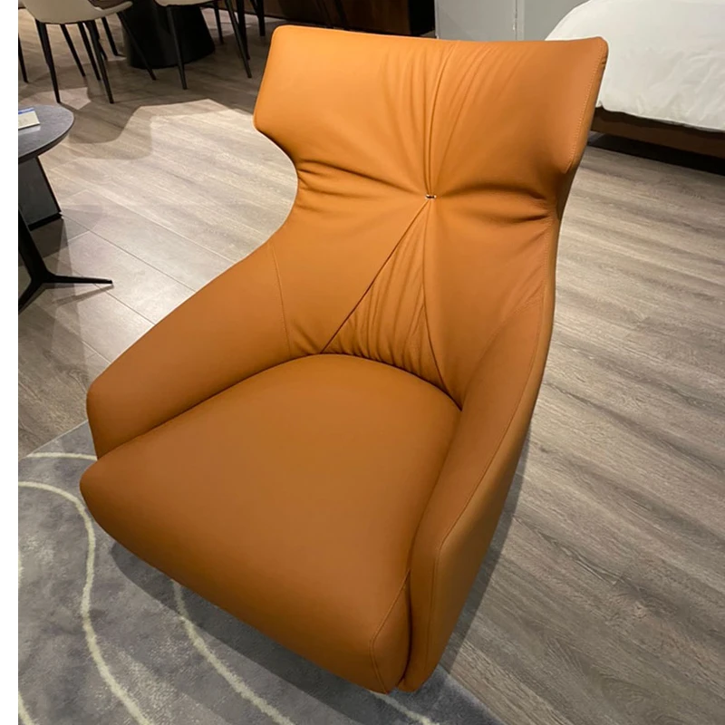 360-Degree rotating leisure chair, high-quality leather upholstered, single sofa, living room