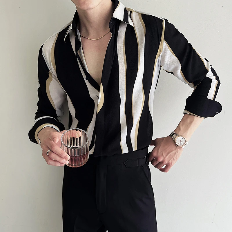 British Style new Artistic Striped Men's Shirt Fashion Long Sleeve Loose Casual Shirts Versatile Social Streetwear Men Clothing