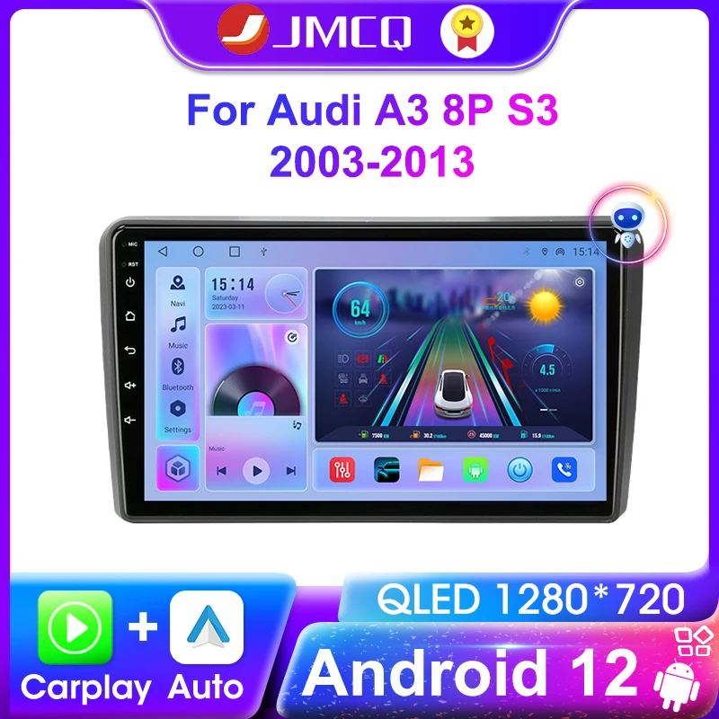 

JMCQ Wireless Carplay Android 12 For Audi A3 8P S3 2003-2013 RS3 Sportback Multimedia Audio Head unit GPS Navigation Head Unit