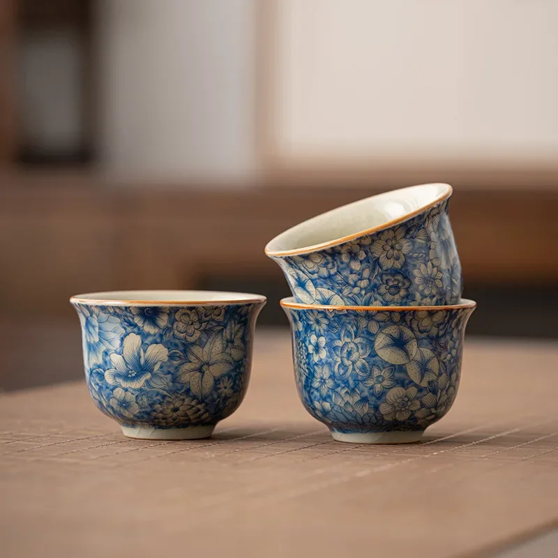 Jingdezhen Ceramic Zen Small Blue And White Entangled Branch Pattern Master Ceremony Accessories Personal Tea Tasting Cup