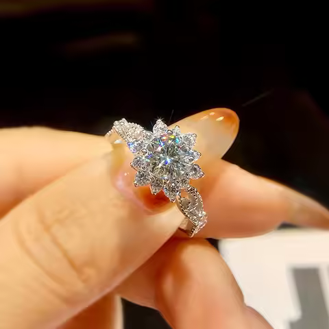 GRA 1CT Certified Moissanite Diamond Circular Sunflower Ring for Women's Daily Wear Real 925 Sterling Silver Luxury Fine Jewelry