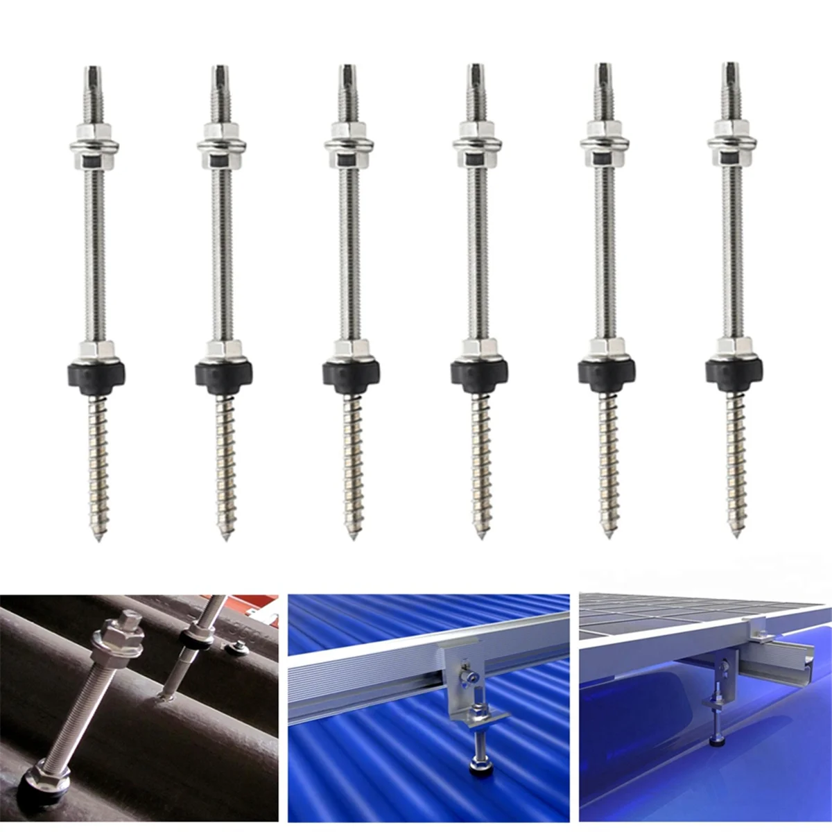 

25cm Solar Hanger Bolts Solar Panel Roof Mounting Screws M10 Solar PV Panel Mounting Bracket for Fixing Solar Panel 6Pc