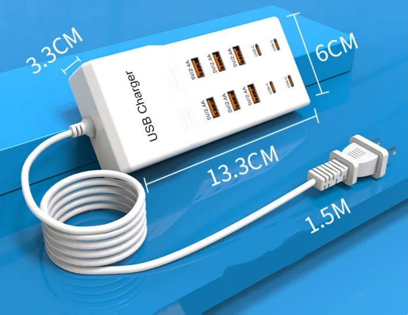 10 Ports USB-Ladegerät 50W Typ C Hub Schnell ladestation für iPhone Samsung Xiaomi Huawei Tablet Multi-Geräte-Erweiterungs buchse – Detail 9