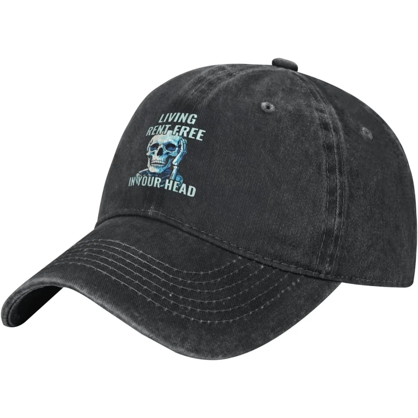 Living Rent Free Skull Graphic Washed Cotton Baseball Cap Adjustable Outdoor Casual Dad Hat