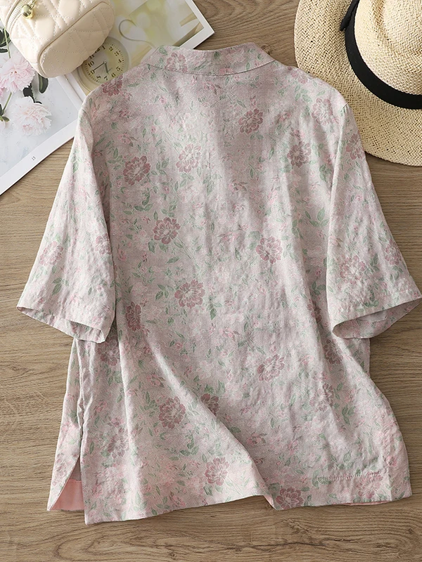 Neue Chinesische Sle Anti-Aging Druck irt Große Größe frauen Seite Schlitz Taste Stehkragen ort Sve Casual baumwolle Sommer