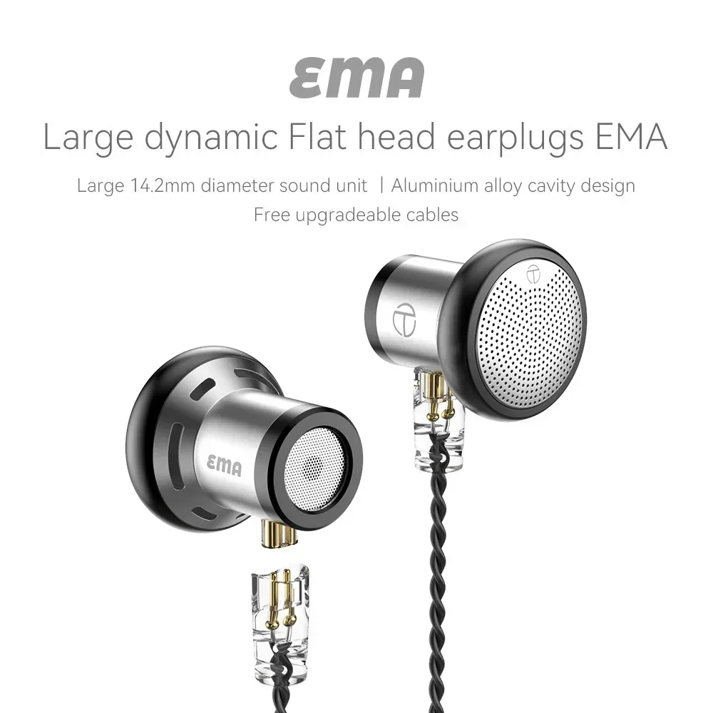 TRN EMA in ear, with cable control and microphone, music sports headphones, 14.2mm dynamic flat head plug headphones