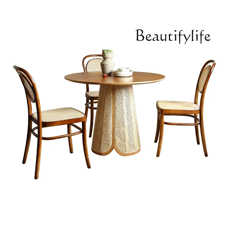 

Wabi Sansan Ash Wood Round Table Simple Household Rattan Creative Dining Tabledecoração