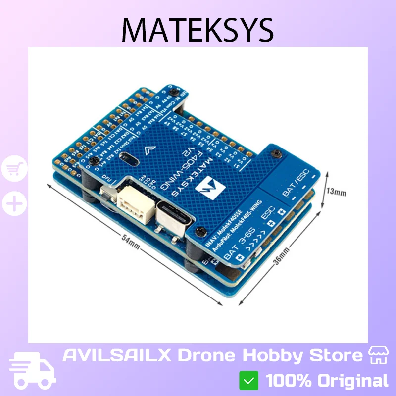 

Контроллер полета Matek MATEKSYS F405 WING V2 с поддержкой 3-6S и барометром DPS310 для приложений FPV