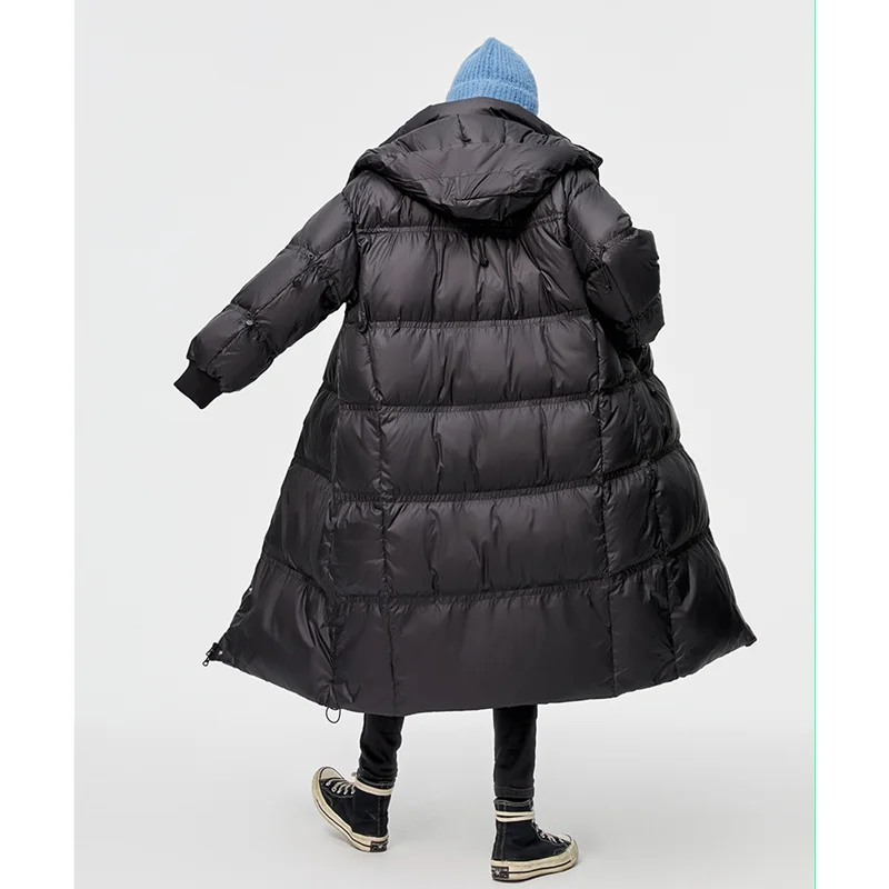 Women Black Long Down Clothes Windproof Warm Hooded Straight Coat Simplicity Baggy Comfortable Puffer Padded Outwear Tops Winter