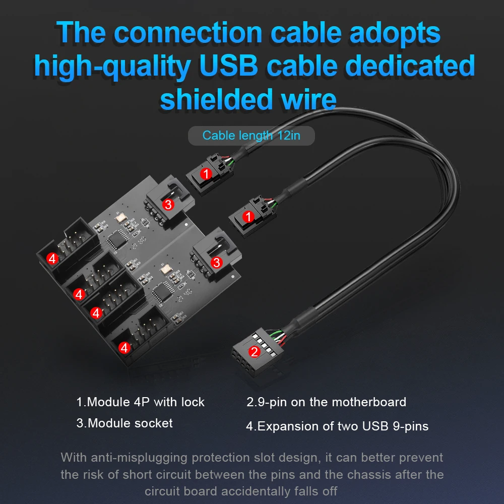 KARTOMAN-Adaptateur de câble d'extension USB 9 broches 6 000 carte mâle 1 à 2 / 4 femelle, carte de circuit imprimé 2.0 HUB pour carte mère de bureau