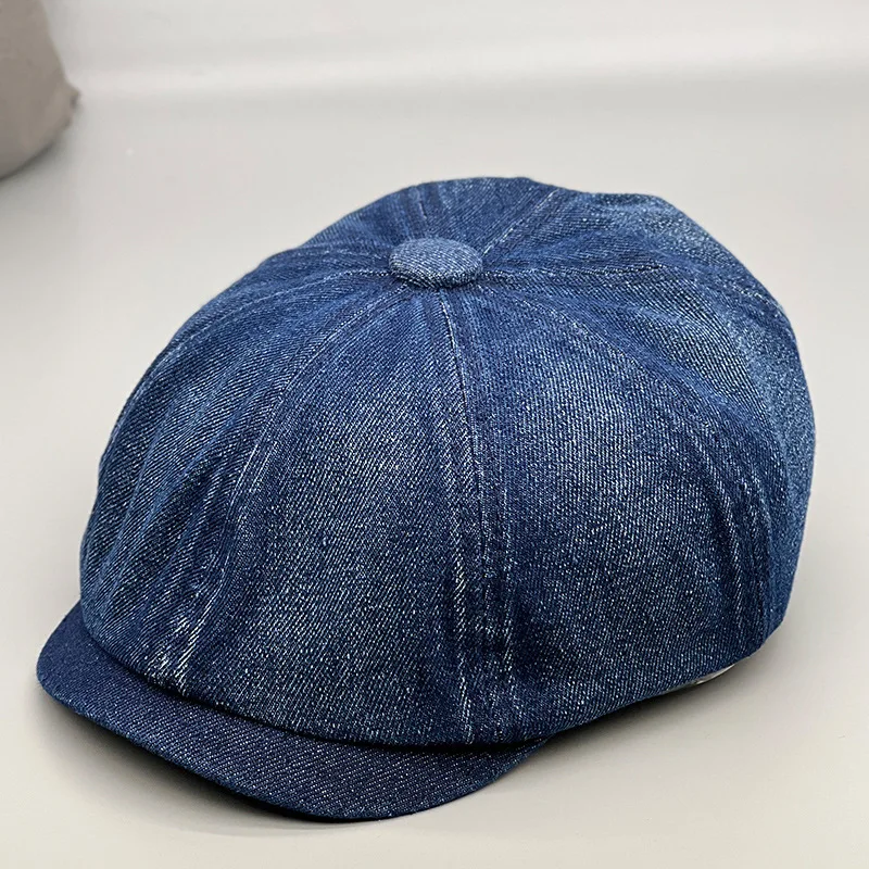 Idopy Washed Denim Newsboy Cap 8 Panel Baker Boy Leisure Work Travel Photography Flat Hat Cabbie Driving Jean Painter Beret