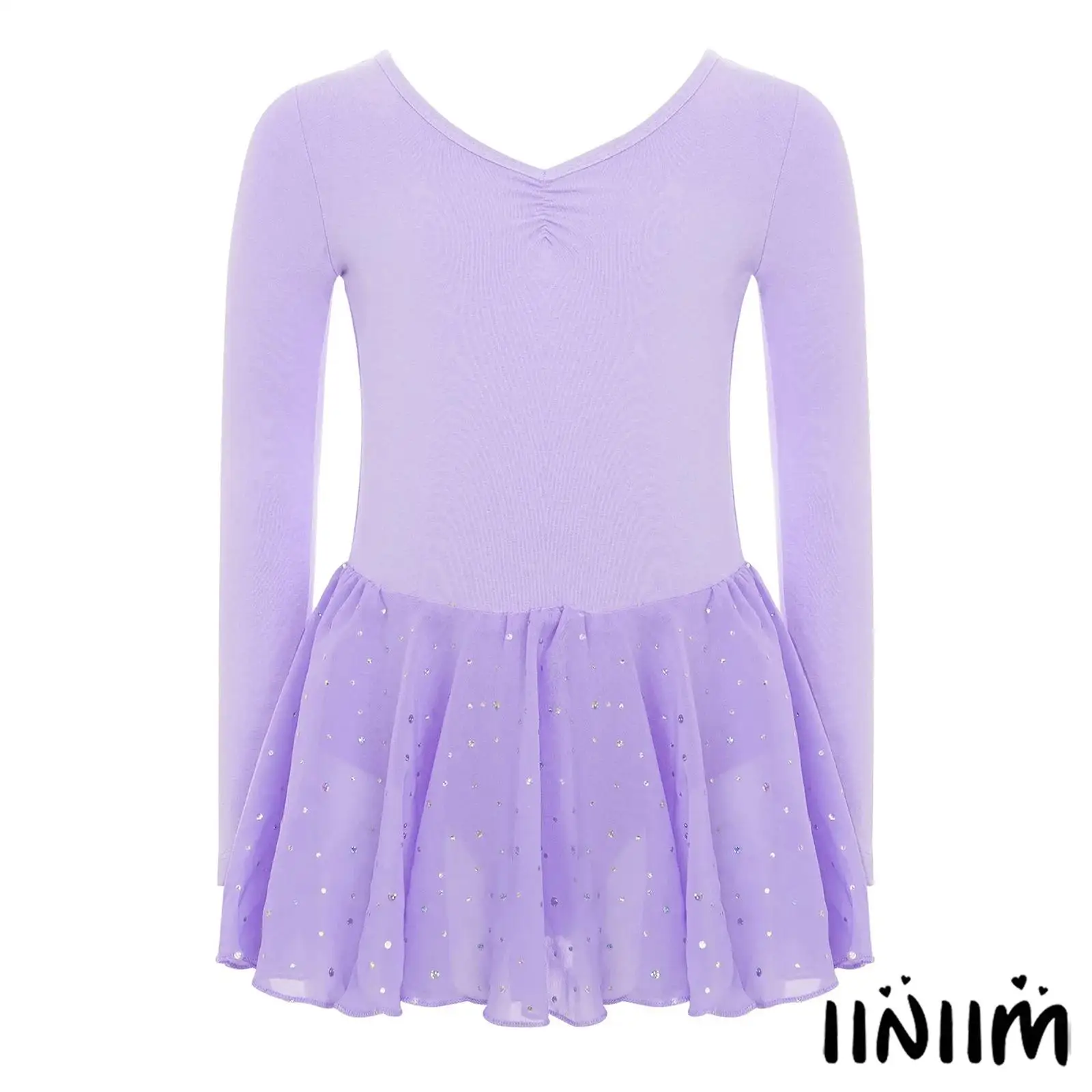 Crianças meninas vestidos de dança de balé frente ruched manga longa volta bowknot lantejoulas vestido para ginástica aquecimento prática desempenho