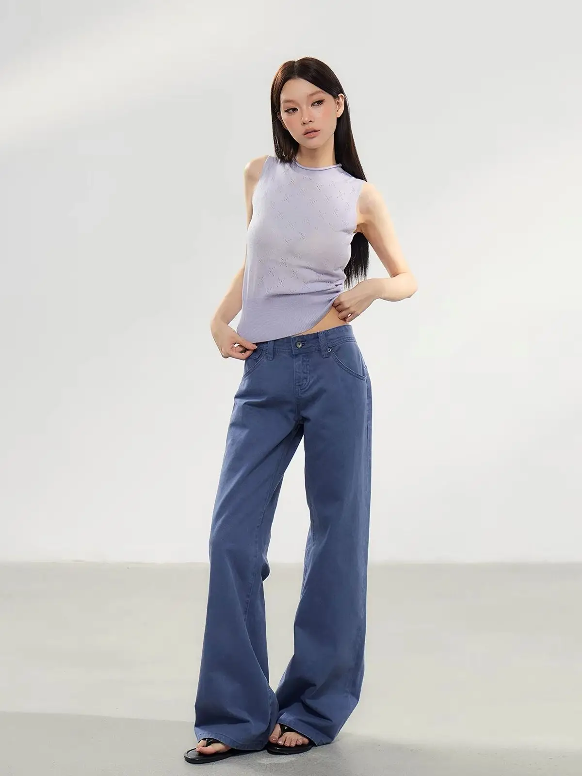 French Workwear Blue Low Waist Straight Leg Jeans Women 2026 Autumn Draped Slim Retro Denim Pants