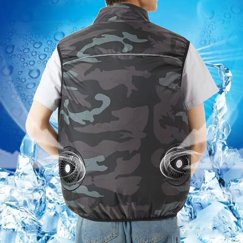 Summer Intelligent Cooling Fan Clothes Men's Ice Vest Fan Air Conditioner Clothes USB Rechargeable Cooling Vest Outdoor Workwear