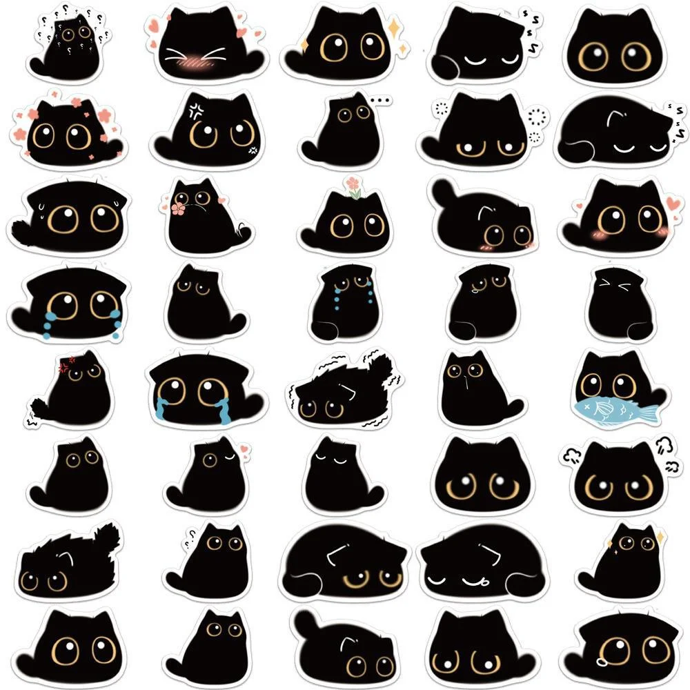 10/30/50PCS Cartoon Cute Black Cat PersonalityCreative Sticker Desk GuitarComputer Refrigerator Car Waterproof Sticker Wholesale