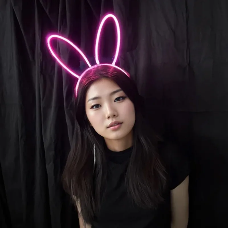 

Glow The Dark LED Neon Headband Rave Party Light Up Hair Accessories Bunny Ears Music Festival Night Club Costume Props Evening