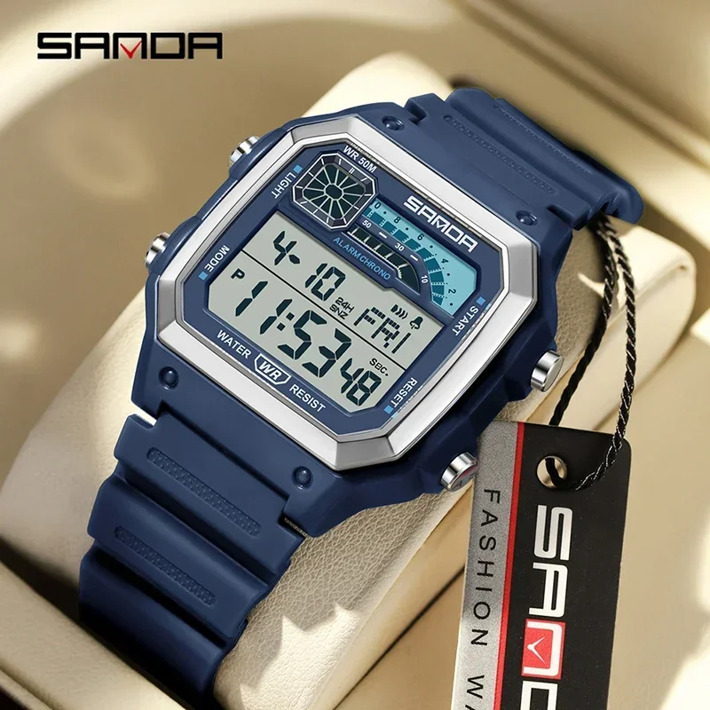 SANDA 6196 LED Sport Electronic Watch for Men Multifunction Alarm Clock Chrono Waterproof Digital Mens Wristwatches Relojes
